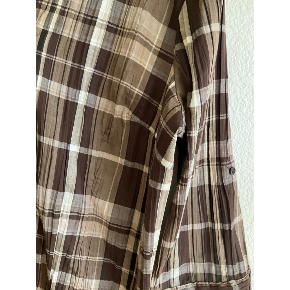 Christopher & Banks Brown Plaid Crinkle 3/4 Roll Tab Sleeve Button Up Shirt XL - Picture 2 of 8